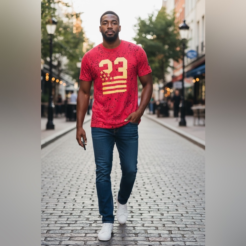 Bushwick Red and Gold Men's Statement Piece Designer Graphic Tee